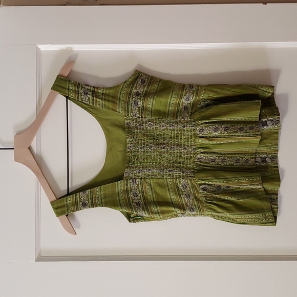 Prana Green Embroidered Tank Top | W's S | Ruffle Bottom, Cropped, Side Zip | - Picture 6 of 9